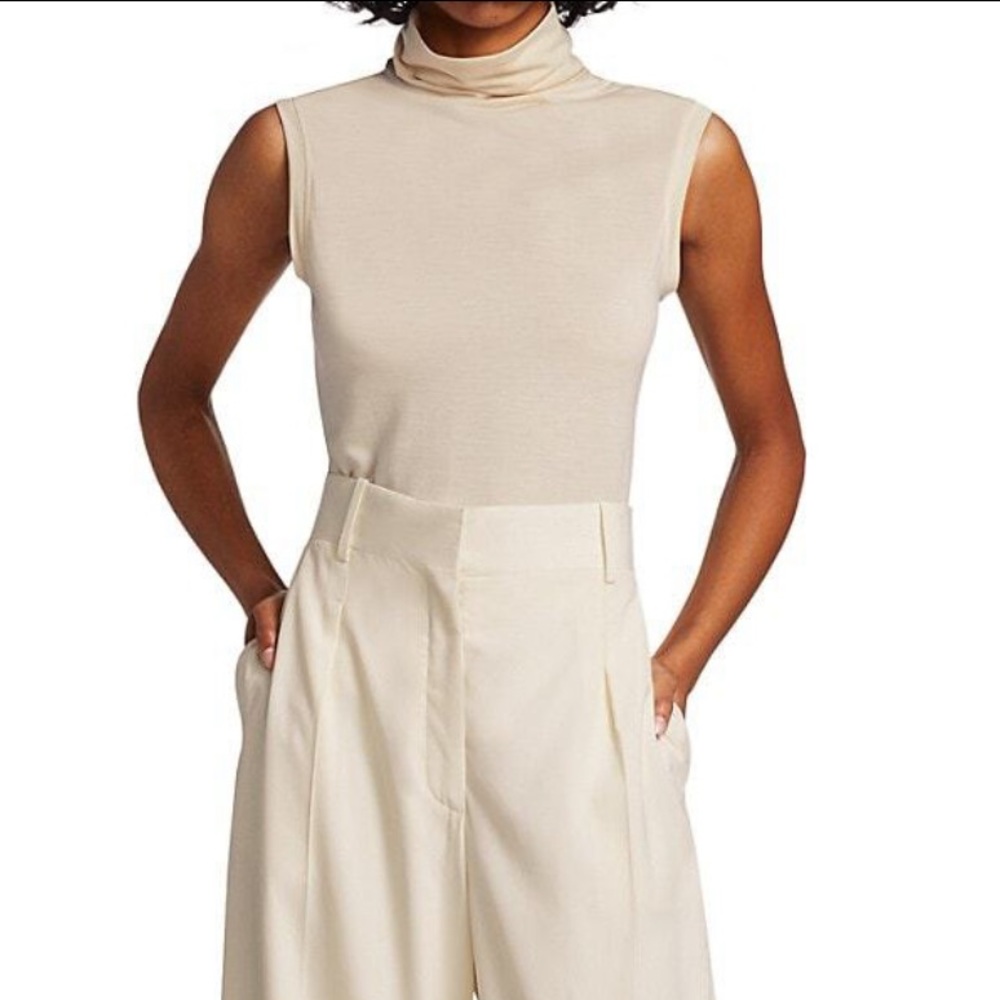 The Row Turtleneck Sleeveless Top Beige